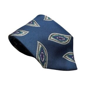 Ferrell Reed For Nickallan's Vintage Men's Blue Paisley Print Silk Tie